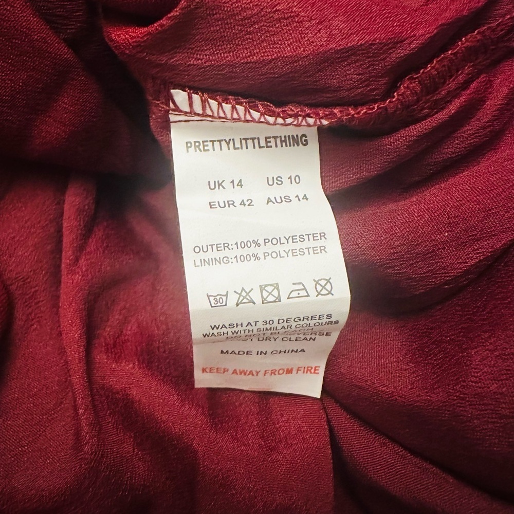 PrettyLittleThing Red Chiffon Ruched Bodycon Long Sleeve Dress  NWT Womens 10 - Picture 2 of 10